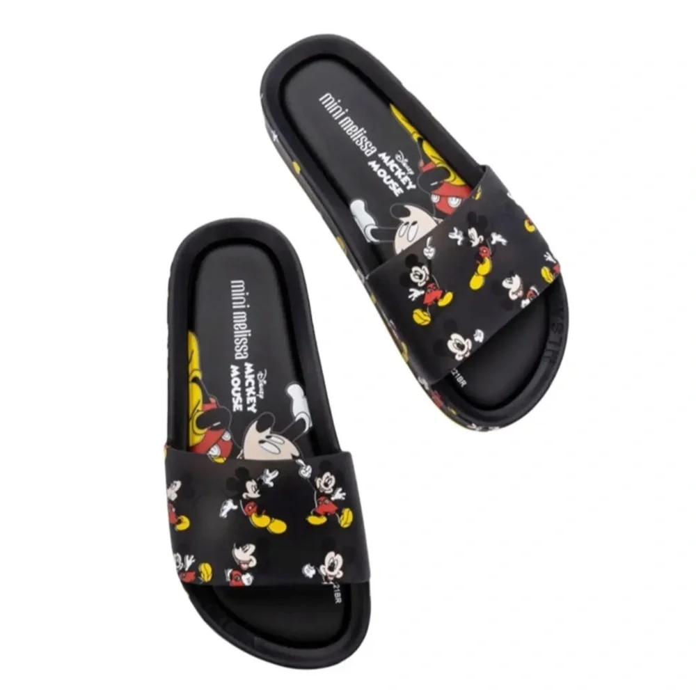 MINI MELISSA Unisex Black Beach Slide III Mickey‎ & Fiends Sandals Size 2 KIDS